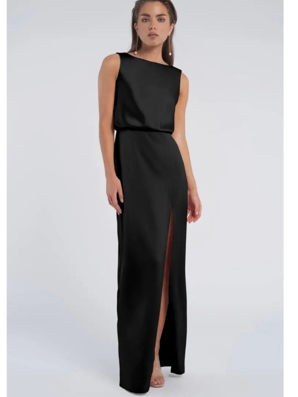 Jenny Yoo Black Rivka Sleeveless Maxi Dress with Front Slit